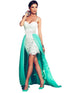 Contrast Long Train Accent Lace Appliqued Evening Dress